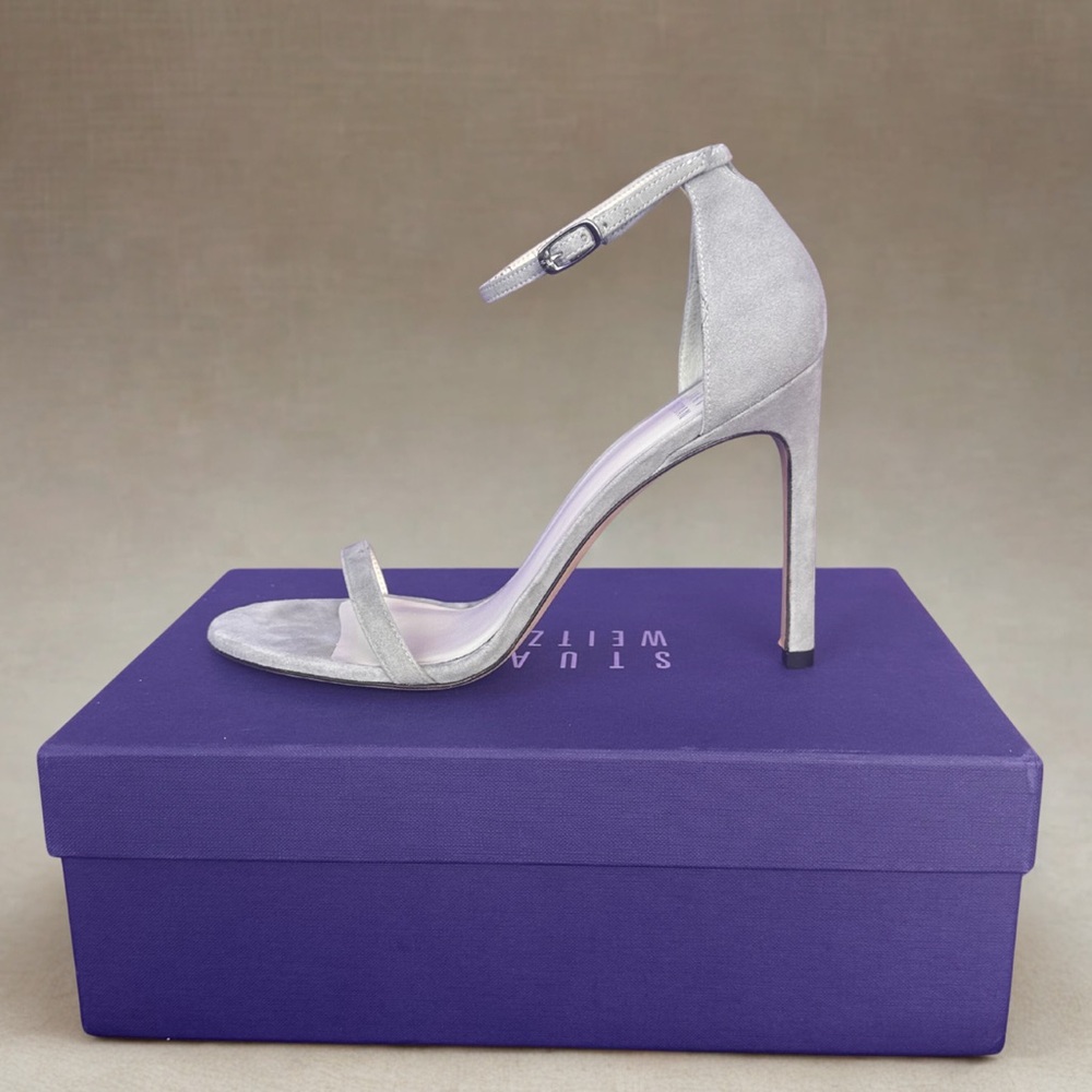 Stuart Weitzman Nudiststrong Grey Mist Suede Heels Size 8.5